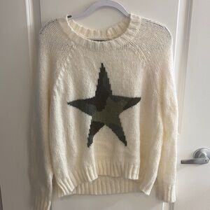 Wooden Ships Cream Sweater with Camo Star Design
